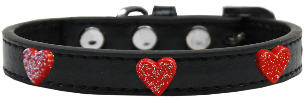 Red Glitter Heart Widget Dog Collar Black Size 12